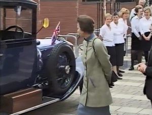 New donations 2018 Image of Princess Anne admiring a Lanchester car during her visit to open the university's new library in 2001